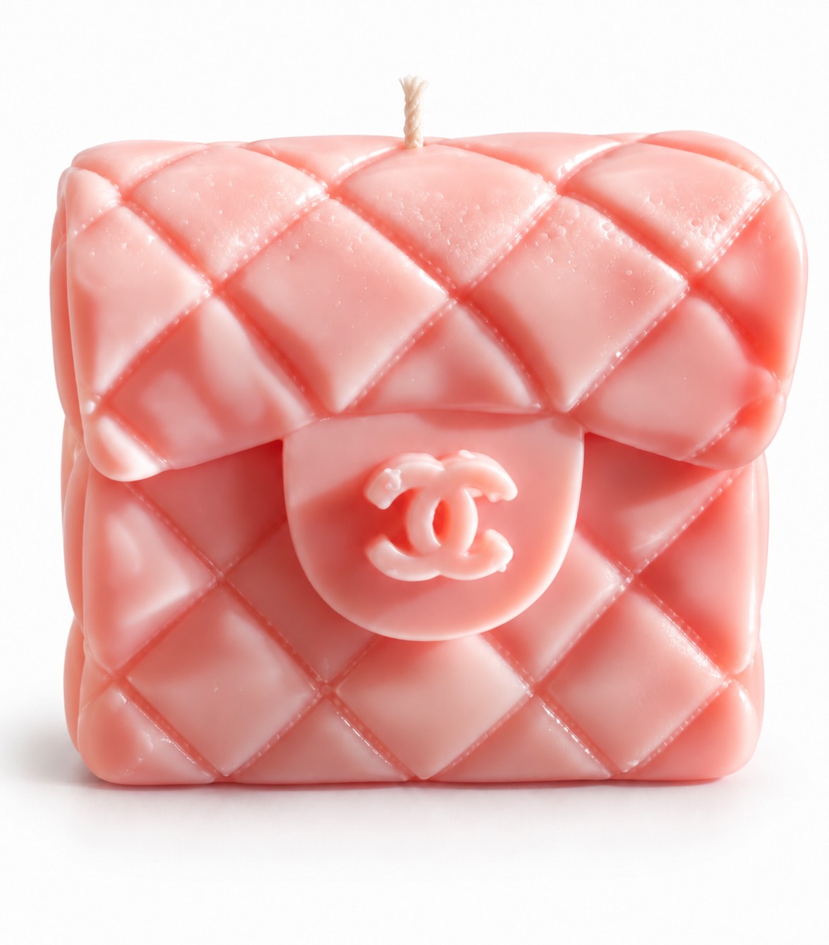 Pink quilted handbag-shaped candle