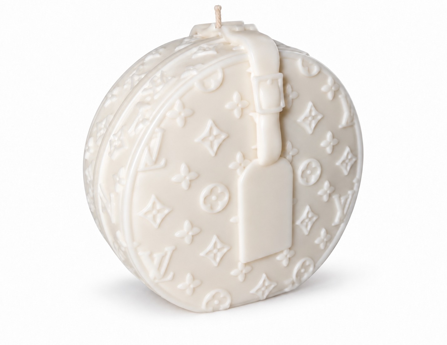 White embossed handbag-shaped candle